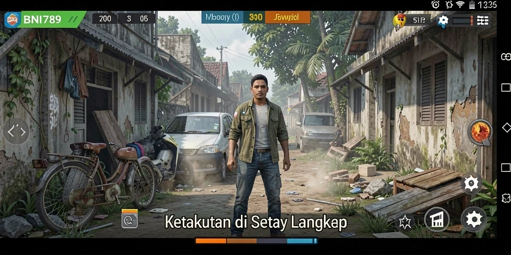 Screenshot menampilkan momen menegangkan dalam BNI789 dengan monster menyeramkan.