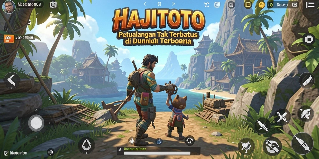 Screenshot gameplay HAJITOTO menampilkan petualangan di dunia terbuka.