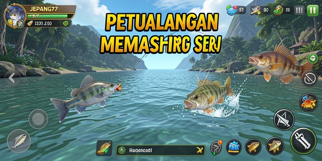 Tampilan gameplay yang menampilkan momen memancing seru.