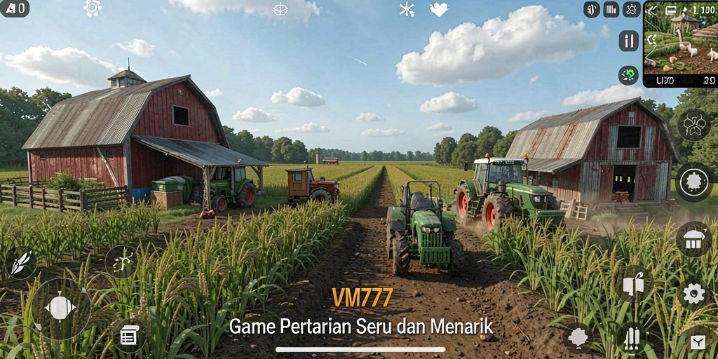 Screenshot gameplay VM777 menunjukkan aktivitas bertani yang menyenangkan.